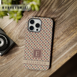 Aanpasbaar Rood Groen Bruin Beige Geruit iPhone 15 Pro Max Case