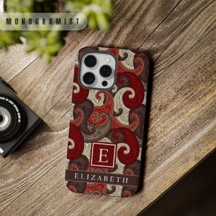 Aanpasbaar Rood Wit Grijs Bruin Paisley Patroon iPhone 15 Pro Max Case
