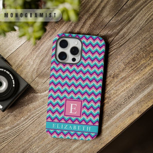 Aanpasbaar Roze Blauw Paars Chevron Patroon iPhone 15 Pro Max Case