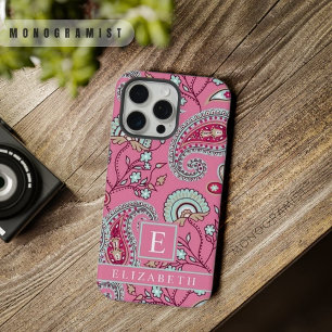 Aanpasbaar Roze Blauw Wit Paisley Patroon iPhone 15 Pro Max Case