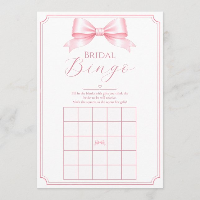 Aanpasbaar Roze Bruiloftsbruid Shower Bingo Cadeau (Voorkant)
