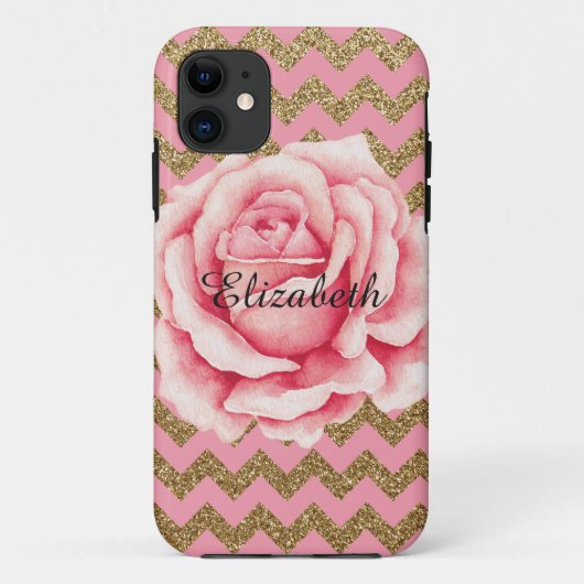 Aanpasbaar roze en goudvormig Roos Glitter Case-Mate iPhone Case (Achterkant)