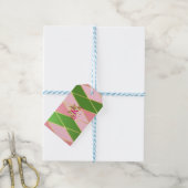 Aanpasbaar Roze & Groen Argyle Cadeaulabel (Met Touw)