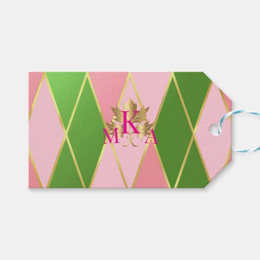 Aanpasbaar Roze & Groen Argyle Cadeaulabel (Voorkant (Horizontaal))