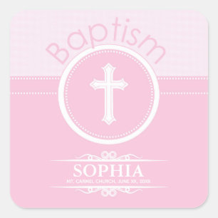 Aanpasbaar, Roze Meisje Kind van God Doop Vierkante Sticker