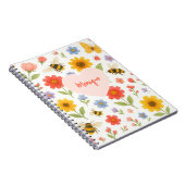 Aanpasbaar Roze Oranje Bloem- en Bijpatroon Notitieboek (Rechterzijde)