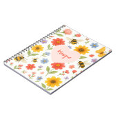 Aanpasbaar Roze Oranje Bloem- en Bijpatroon Notitieboek (Linkerzijde)