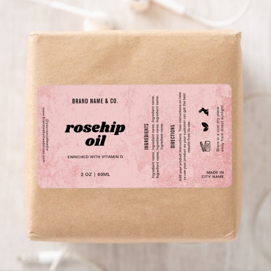 Aanpasbaar Roze Rustiek Etiket voor Producten (Insitu)