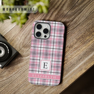 Aanpasbaar Roze Wit Zwart Geruit Patroon iPhone 15 Pro Max Case