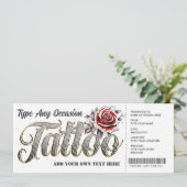 Aanpasbaar rozen tattoo cadeaubon ticket kaart (Staand voorkant)