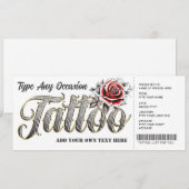 Aanpasbaar rozen tattoo cadeaubon ticket kaart (Voorkant / Achterkant)