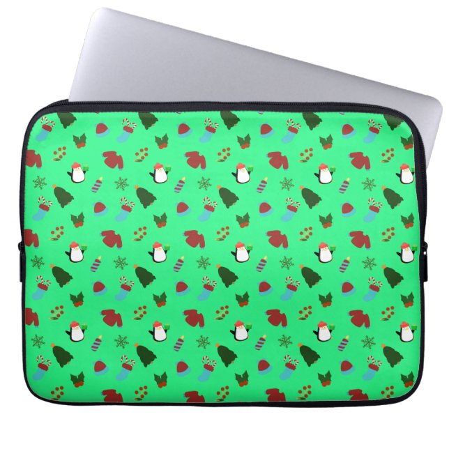 Aanpasbaar Schattige kerstdennenboompatroon Laptop Sleeve (Voorkant)