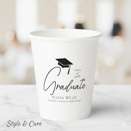 Aanpasbaar script zwart-wit afstudeerfeest 8oz papieren bekers