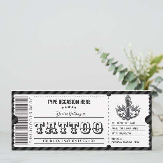Aanpasbaar Tattoo Cadeaubon Kaart (Staand voorkant)