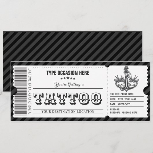 Aanpasbaar Tattoo Cadeaubon Kaart (Voorkant / Achterkant)