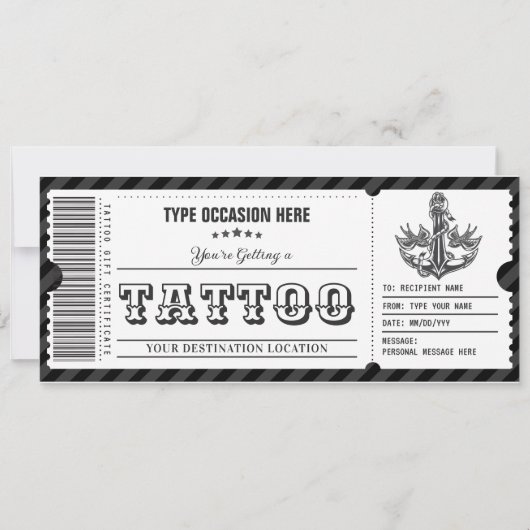 Aanpasbaar Tattoo Cadeaubon Kaart (Voorkant)