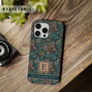 Aanpasbaar Teal Blauw Groen Paisley Patroon iPhone 15 Pro Max Case
