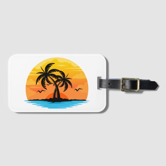 Aanpasbaar tropisch eiland palmbomen logo  bagagelabel (Voorkant (horizontaal))