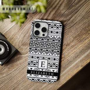 Aanpasbaar wit en zwart Azteeks patroon iPhone 15 Pro Max Case