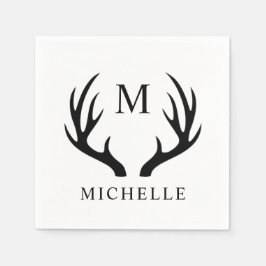 Aanpasbaar wit en zwart hertengewei monogram servet
