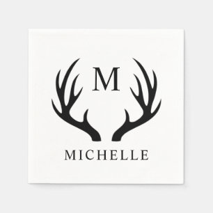 Aanpasbaar wit en zwart hertengewei monogram servet