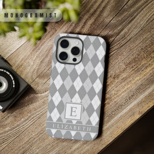 Aanpasbaar Wit Licht Donkergrijs Argyll Patroon iPhone 15 Pro Max Case