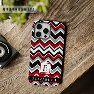 Aanpasbaar Wit Zwart Rood Grijs Chevron Patroon iPhone 15 Pro Max Case