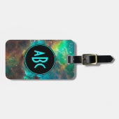 Aanpasbaar zwart en aqua drieletter-monogram bagagelabel (Voorkant horizontaal)