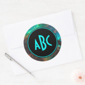 Aanpasbaar zwart en aqua drieletter monogram ronde sticker (Envelop)