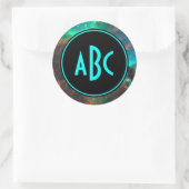 Aanpasbaar zwart en aqua drieletter monogram ronde sticker (Tas)