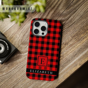 Aanpasbaar zwart helder rood geruit patroon iPhone 15 pro max case