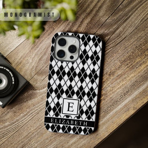 Aanpasbaar zwart-wit ruitpatroon iPhone 15 pro max case