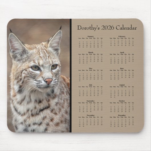 Aanpasbare 2026 kalender met bobcat muismat (Voorkant)