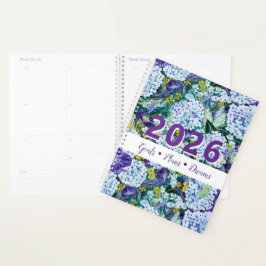 Aanpasbare 2026 Rhapsody-Paars&Witte Hortensia Planner