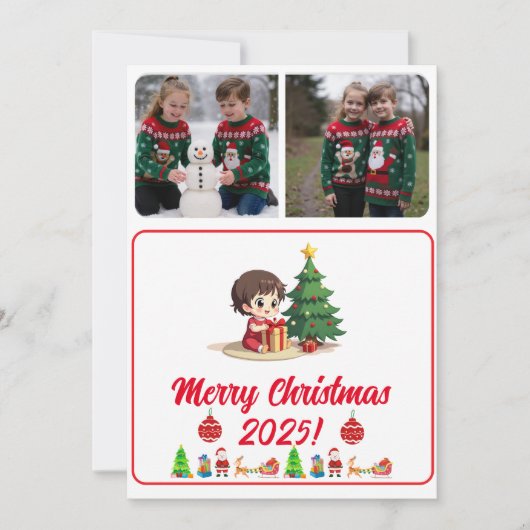 Aanpasbare 2 Foto Traditionele Kerstkaart (Voorkant)