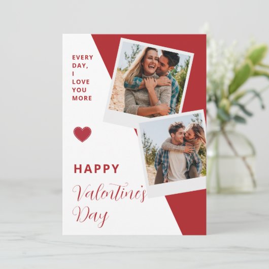 Aanpasbare 2 foto's met tekst platte kerstkaart (Staand voorkant)