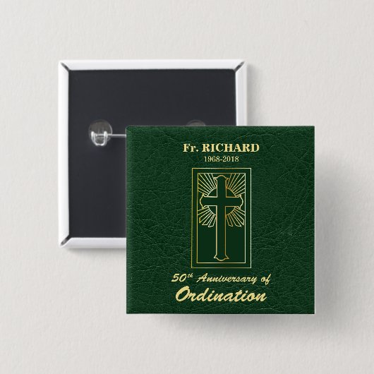Aanpasbare 50e verjaardag van priesterwijding groe vierkante button 5,1 cm (Voorkant /achterkant)