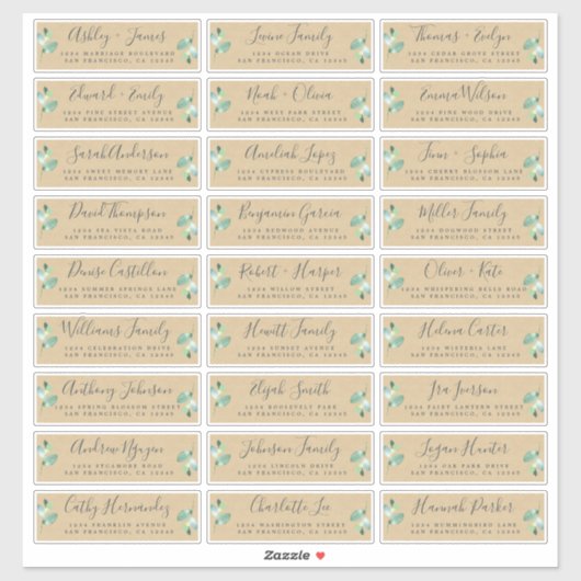 Aanpasbare adreslabels voor huwelijksgasten sticker (Vel)