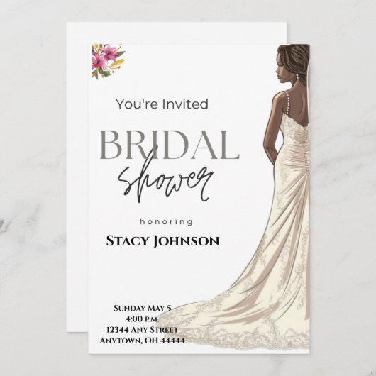 Aanpasbare Afro-Amerikaanse Bruid Bruidsfeest Kaart (Voorkant / Achterkant)