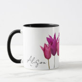 Aanpasbare Alison naam mooie roze tulp bloemig Mok (Links)