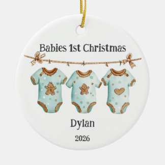 Aanpasbare baby 1e kerstmis voor jongen keramisch ornament