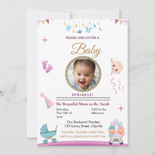 Aanpasbare baby sprinkle uitnodiging (Voorkant)