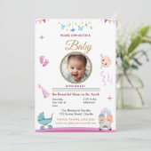 Aanpasbare baby sprinkle uitnodiging (Staand voorkant)