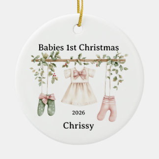 Aanpasbare baby's 1e kerstfeest voor meisje keramisch ornament