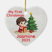 Aanpasbare Baby's Eerste Kerstmis Hart Keramisch Ornament (Achterkant)