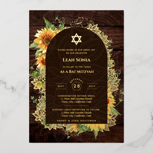 Aanpasbare Bat Bar Mitswa evenement, Elegant Moder Folie Uitnodiging (Voorkant)