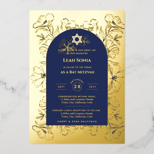Aanpasbare Bat Bar Mitswa-evenement, Elegant Moder Folie Uitnodiging (Voorkant)