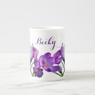 Aanpasbare Becky naam  paarse bloem plezier Porselein Kop