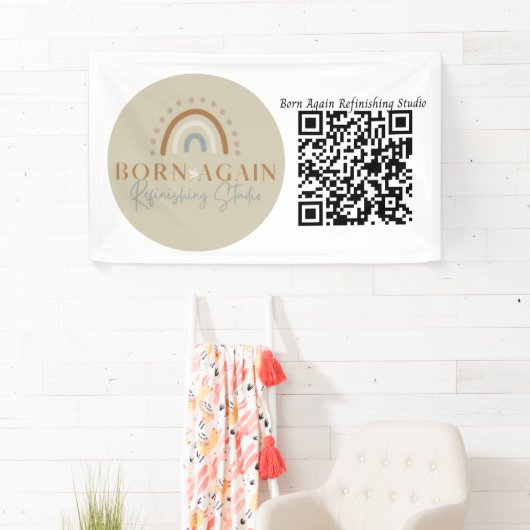 Aanpasbare bedrijfsnaam & QR-code Spandoek (Insitu)