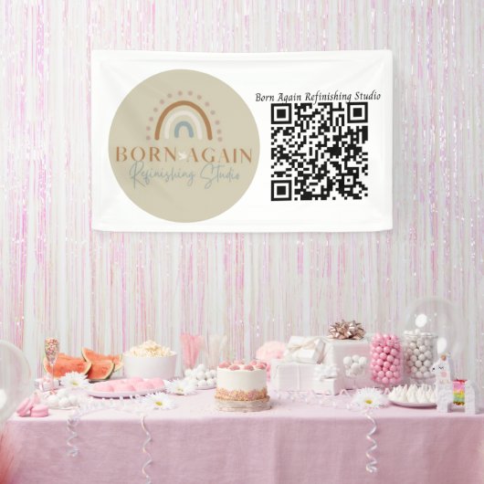 Aanpasbare bedrijfsnaam & QR-code Spandoek (Feest)
